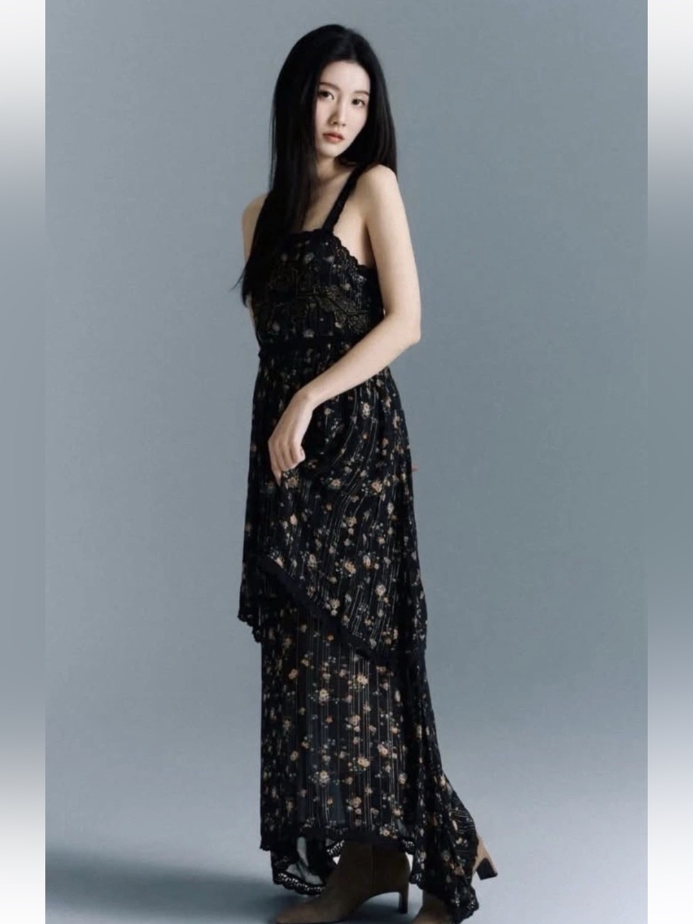 ZARA METALLIC SEQUINS FLORAL LACE DRESS